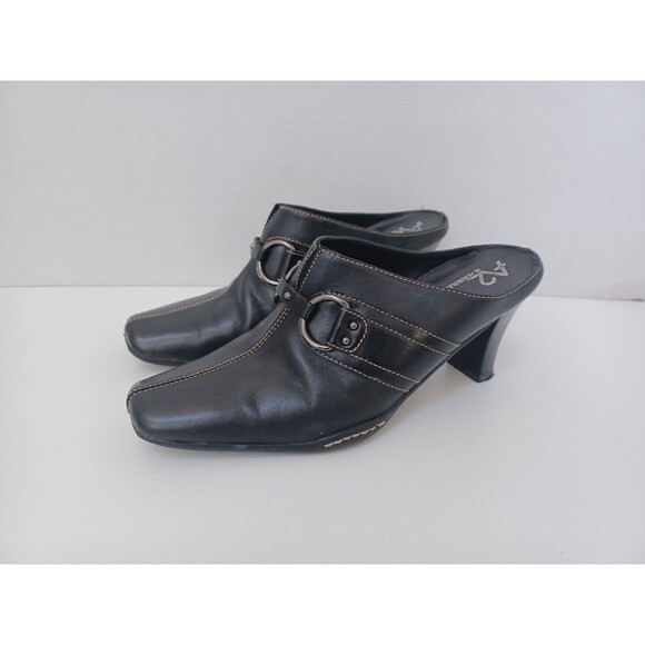 Naturalizer Womens Mule‎ Black Leather Slip On Clog Shoe Square Toe 7.5B - Picture 1 of 7